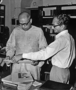 Professor Nirmal Kumar Bose, Commissioner for Scheduled Caste & Schedule Tribes, Government of India with Professor M.A. Dhaky at the American Academy of Benares, Rewa Palace, Varanasi, Uttar Pradesh, April 13, 1970.