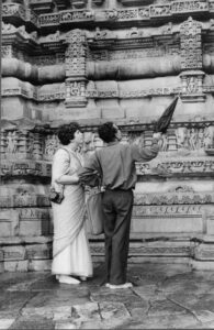 Professor M.A Dhaky explaining about temple field documentation to a student from the University of Chicago, Khajuraho, Madhya Pradesh, 1965.