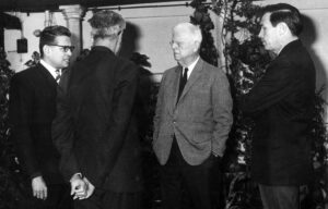 (L to R) Mr. V.R. Nambiar; Associate Director Administration; Dr. W Norman Brown, President and Dr. A.T. Embree, Vice President of the American Academy of Benares, Rewa Palace, Varanasi, Uttar Pradesh, January, 1969.
