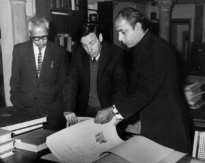 Dr. A.T. Embree, Vice President; Dr. D.D. Karve, and Executive Officer, of the American Academy of Benares, Rewa Palace, Varanasi, Uttar Pradesh, January 15 and 17, 1969.